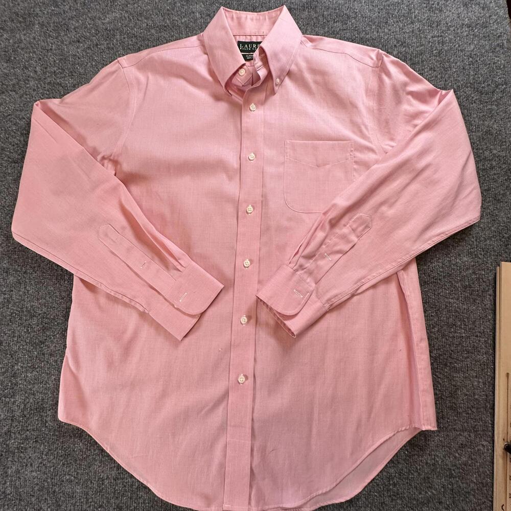 Lauren Ralph Lauren Classic Fit Non-Iron Shirt Pink 16 34/35 Cotton Button Down